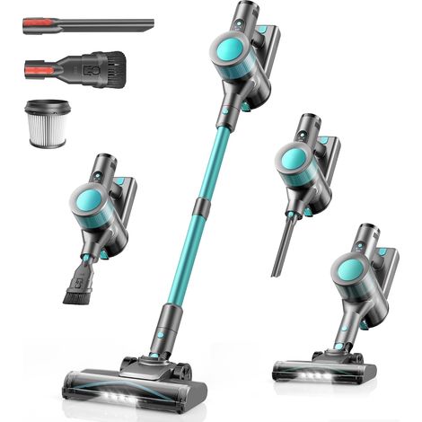 Aspirateur Balai sans Fil 45KPa, Aspirateur sans Fil Puissant, 50 Min Autonomie, Batterie Amovible, Brosse Anti-Enchevêtrement LED, Aspirateur Léger pour Poils d'animaux, Tapis (Bleu-Vert) (1/5)