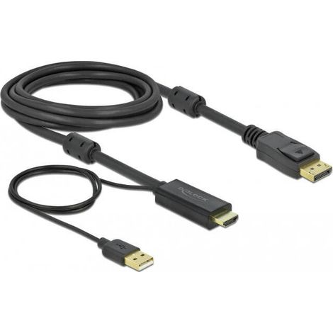 DeLOCK 85965 adaptador de cable de vídeo 3 m HDMI tipo A (Estándar) DisplayPort + USB Type-A Negro