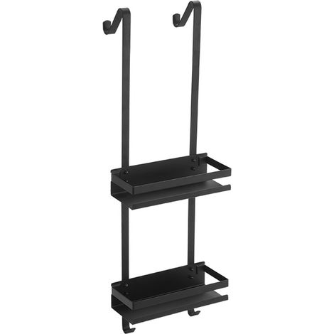 Skecten Estante de Ducha con Colgador, Estante de Ducha sin Taladrar,con 2 Cestas, Repisas para Baño - Negro (1/5)