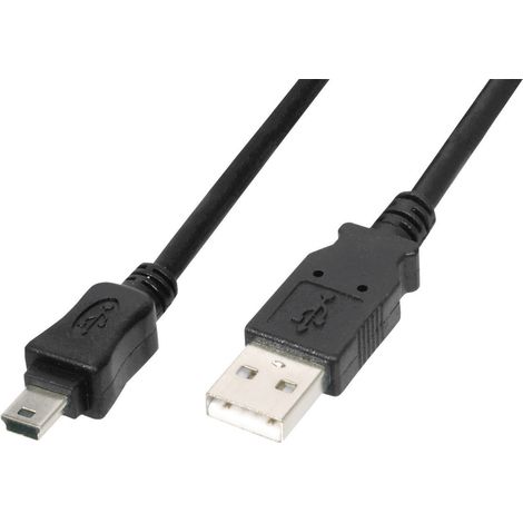 Digitus USB-Kabel USB 2.0 USB-A Stecker, USB-Mini-B Stecker 1.80 m Schwarz mit OTG-Funktion AK-3001