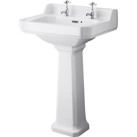 Old London Richmond 560mm 2 Tap Hole Basin and Full Pedestal - CCR019 (1/6)