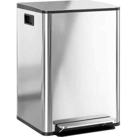 40L Dual Compartment Stainless Steel Bin, with Deodoriser Holders - Silver Tone