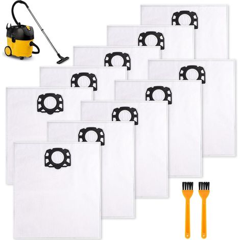 10 Staubsaugerbeutel, Filterbeutel kompatibel mit Kärcher WD3, WD4, WD5, WD6, MV4, MV5, MV6, KD3 und 2 Bürsten, hochwertige Nass- und Trockenfilterbeutel (1/5)
