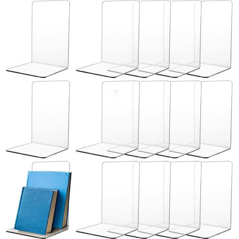 16 fermalibri in acrilico trasparente per scaffali, supporto per tablet per biblioteche, uffici, scuole, librerie (1/5)