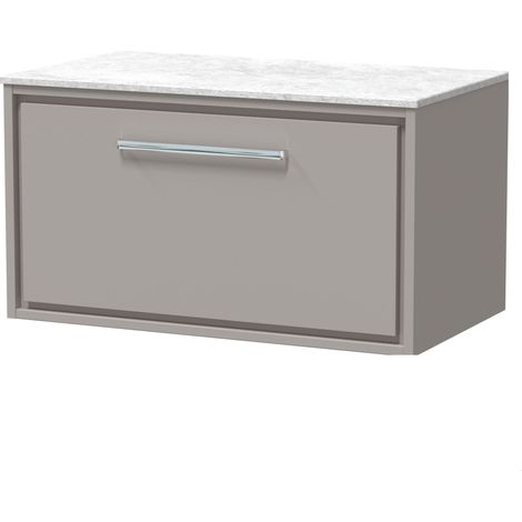 Balterley Longnor 800mm Framed Design Wall Hung Single Drawer Vanity with Marble Worktop - Pebble Grey
