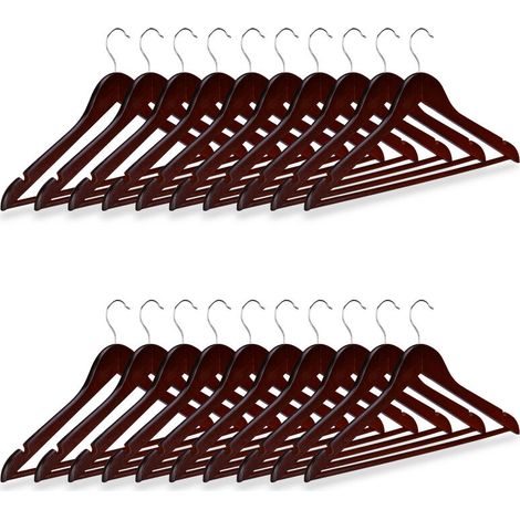 Kleiderbügel-Set aus Holz, 20 Stück für Mäntel, Hosen und Kleidung. Maße: 23 x 44 x 1 cm (H x B x T). Braun. (1/4)