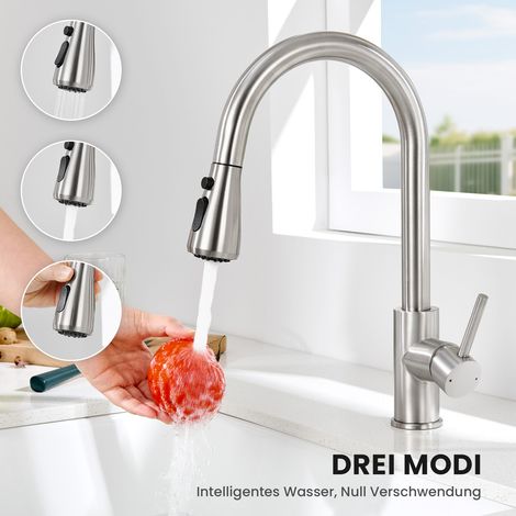 Grifo de cocina extraíble con 2 tipos de chorro, grifo de cocina giratorio 360°, grifo de fregadero con ducha (1/5)