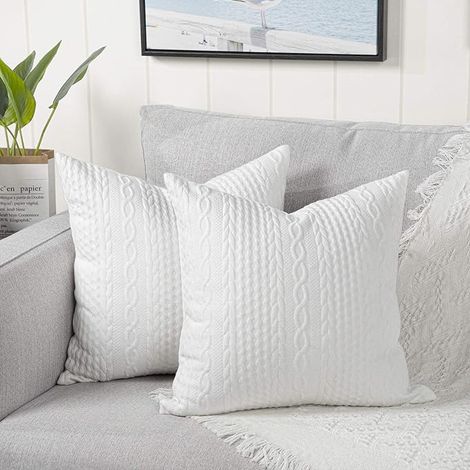 Lot de 2 Housses de Coussin Ultra Douces Blanc 45x45cm, Motif Moderne en Relief, Parfaites pour Canapé, Chambre et Voiture (1/4)