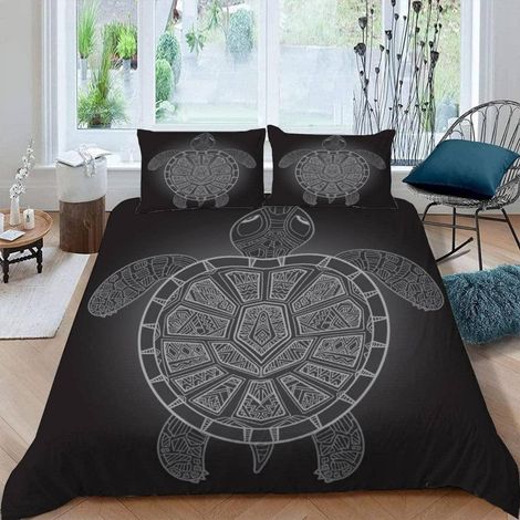 Bettwäsche 200x200 cm 3-teilig mit Schildkröten-Motiv, Mikrofaser, Reißverschluss