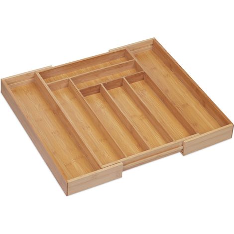 Cubitera extensible 6 compartimentos práctica cocina 60 x 30 x 5 cm de bambú natural 130010879 (1/5)