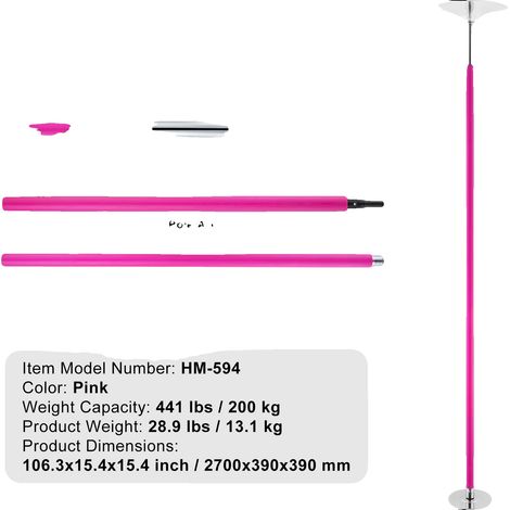 Pôle de danse, acier inoxydable, fonctionnalité réglable, rose (1/2)