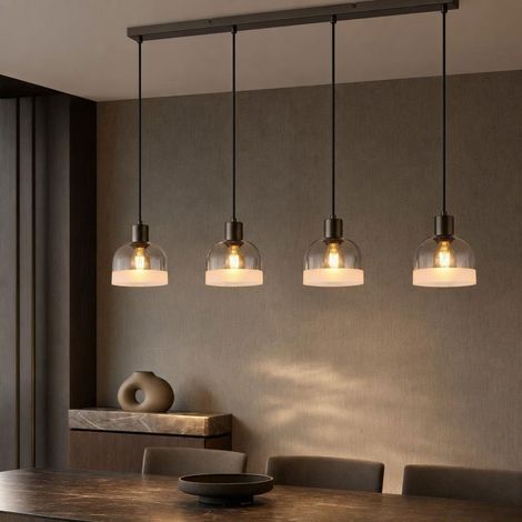 Pendelleuchte Hängelampe Esszimmerlampe Schwarz Höhenverstellbar Glas H 120 cm (1/5)