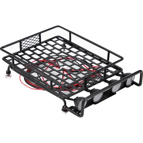 Porte-bagages de toit grand format avec éclairage LED rond pour voiture RC SCX10 1/10 (4 blancs) (1/5)