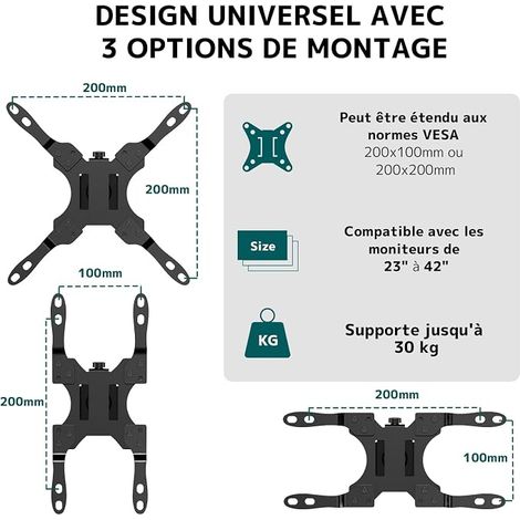 200 x 200 VESA Extension Adapter for TVs and Monitors LED, LCD, Plasma 23-42 inches, Compatible with VESA 75 x 75, 100 x 100, Allows Mounting on VESA 200 x 100, 100 x 200, 200 x 200, Capacity 30 kg (1/4)