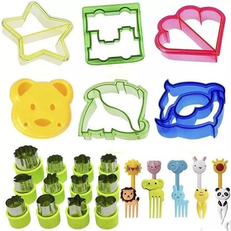 Set di 28 utensili da forno: stampi per pane sandwich, tagliaverdure e frutta, tagliabiscotti, realizzati in resistente materiale PS – Crezuo