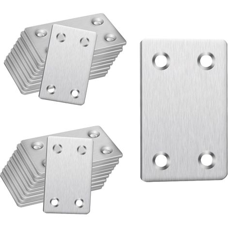 22 plaques perforées en acier inoxydable argenté de 60 x 38 mm Comme connecteur plat pour supports muraux, supports de lattes, joints de toiture et réparations de poteaux de clôture (1/5)