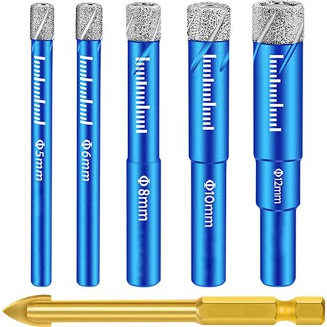 Juego de 6 brocas de diamante para azulejos de 5 a 12 mm, para perforar cerámica, vidrio, granito, mármol y cuarzo - OTROS (1/4)