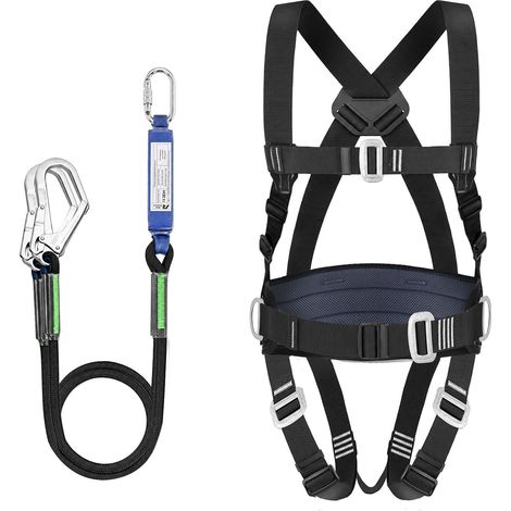 Ceinture Sécurité Anti-Chute, Kits Antichute De Sécurité 5 Points, Ergonomique Réglable Protection Antichute Baudrier Escalade,Max 150kg, avec 2 x Grandes Boucles et 2 x 1.8 m Longes (1/5)
