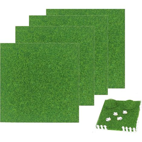 4 Artificial Grass Mats 15×15 cm – Decoration for Garden, Craft Projects, Miniatures, and DIY Accessories (1/5)