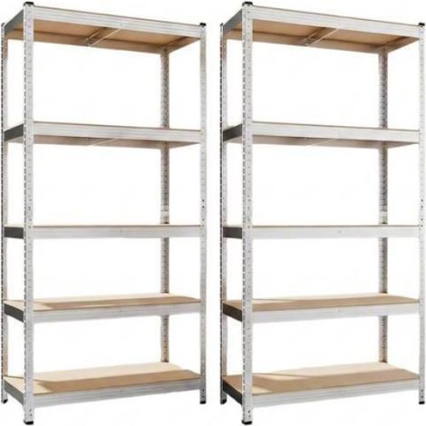 Lot de 2 Etagère établi - 5 Niveaux Acier 180x90x40CM,Étagères de Rangement Ajustable avec Crochets Idéal Garage Atelier Cuisine (1/5)