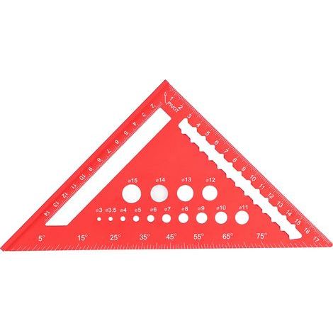 Règle triangulaire de 7 pouces, chevron métrique carré, rapporteur de trous de 90 degrés, alliage d'aluminium, outil de disposition du bois rouge (1/5)