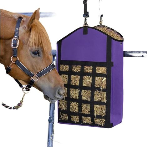 Filet A Foin Filets à foin, sacs d'alimentation lente for chevaux et chèvres, tissu Oxford, conception avant, grande ouverture, facile remplir suspendre(Blue) (1/5)