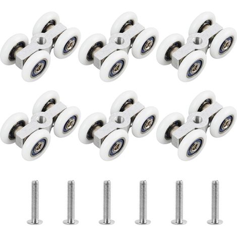 6 PCS Roulette Porte Coulissante Métal, Roulettes pour Porte Coulissante Douche avec Roulement à Billes, Glissement Fluide et Silencieux, Kit de Remplacement pour Baie Vitrée, Placard, Cuisine (1/5)