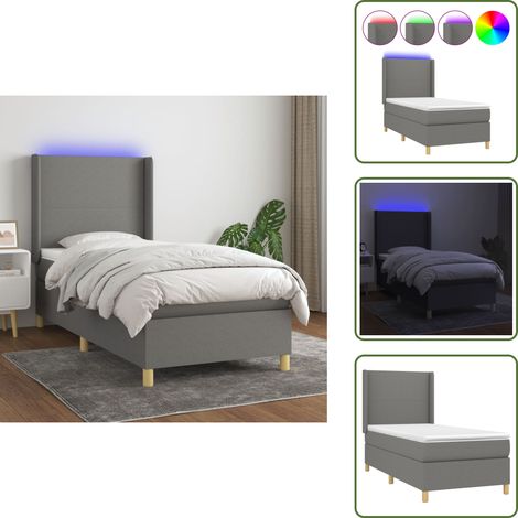 Boxspringbett mit Matratze & LED Dunkelgrau 90x200 cm Stoff - Boxspringbett - Doppelbett - Schlafsofa - Lattenrost - Bettrahmen (1/5)
