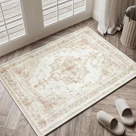 Creme Vintage Tapis Entree 60x90cm Lavable en Machine Rug Petit Rugs,Antidérapant Chambre Enfant Carpets,Descente de Lit,Cuisine,Interieur Doux Poil Ras Carpet,Salle de Jeux (1/5)