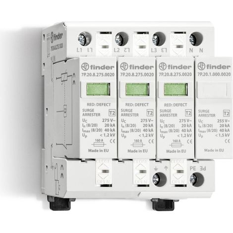 Paraf T2 3 varist + éclat TRI 230 350V 20kA 1,2kV sans Telesignalisation FINDER 7P2482750020
