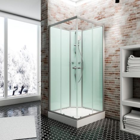 [PRODUIT D'OCCASION] [JAMAIS UTILISÉ] Cabine de douche intégrale avec porte coulissante, verre 5 mm, Cabine de douche complète Ibiza, Schulte, 90 x 90 cm, carrée (1/5)
