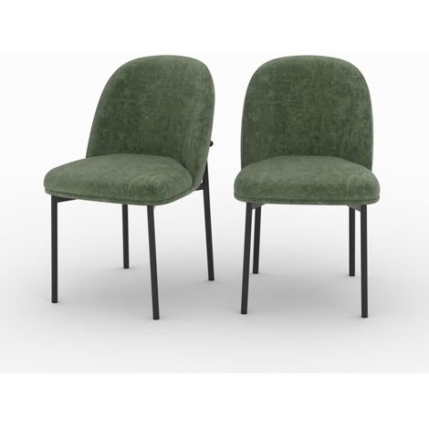 Lot de 2 chaises en tissu vert sapin et pieds métal noir - Noah (1/5)