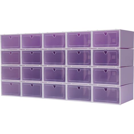 Lot de 20 Boîtes à chaussures, Boîtes de rangement en plastique, Boîtes de rangement empilables, Violet (1/5)