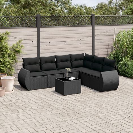 Salon de jardin 7 pcs avec coussins noir résine tressée vidaXL (1/5)
