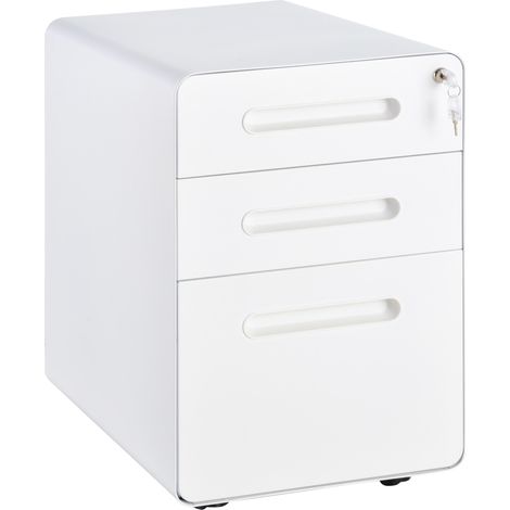 Contenedor con ruedas para oficina con 3 cajones de acero blanco 39 x 48 x 59 cm (1/4)