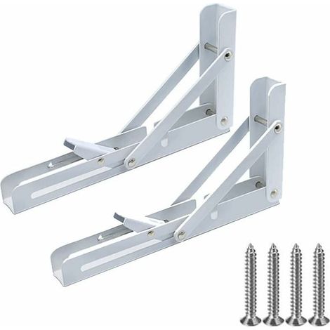 RHG 250MM Pliants Supports d' Étagères, Console Equerre, Acier d' Étagères Pliants avec Vis Console en Métal Étagère en Angle de 90, Charge Maximale 100kg(1 Paire, Blanc)