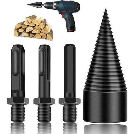 Chauffage pour perceuse,Fendeuse à bois perceuse, Fendage de bois,Fendeuse à bois perceuse,Pour peut couper des bches,Poignée carrée 32mm, manche ronde et modèles de tige hexagonale (32mm) (1/4)