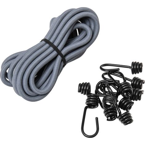 Werka Pro – Rouleau tendeur élastique 5 m – Ø 8 mm – 10 crochets noirs – Pour fixation sur surfaces variées – Usage professionnel