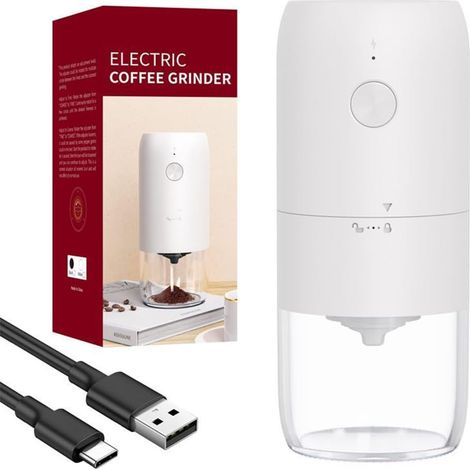 Moulin à café électrique portable, moulin à café à commande par bouton unique, moulin à café automatique rechargeable à meules avec noyau de broyage en céramique, moulin à épices multi-moulage avec br (1/5)