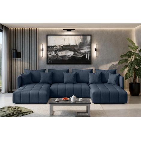 AX LIVING Sofa U Form mit Schlaffunktion Veliro U Blau, 353 cm breit