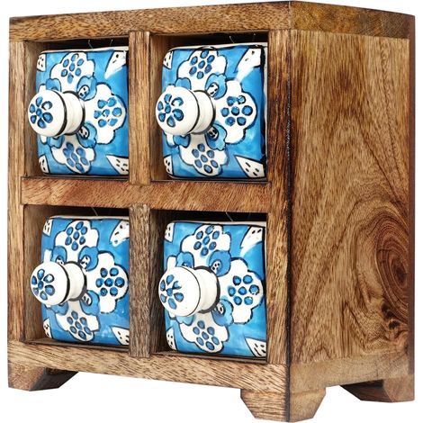 Signes Grimalt Scatole per spezie con 4 cassetti e portagioie  Portaspezie quadrato marrone - 16x16x11 cm