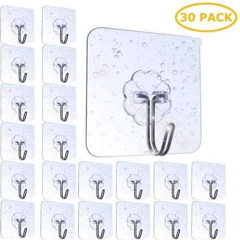 (Transparent) 30 wasserfeste, hochbelastbare, selbstklebende, transparente Haken, 10 kg Tragkraft, starke Klebehaken aus Kunststoff für Schlafzimmer/Flur (1/4)
