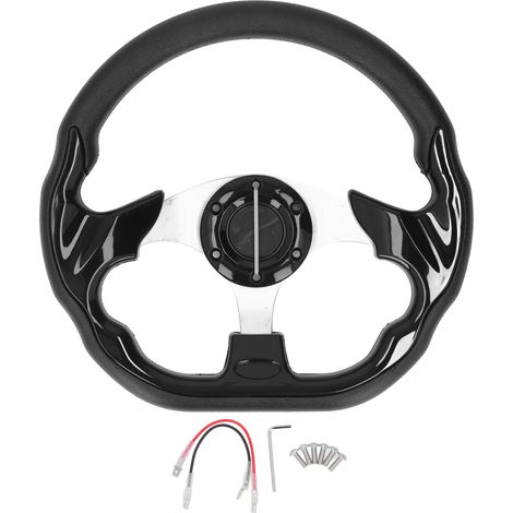 Volante da 13 pollici in similpelle nera, stile racing, impugnatura confortevole, ricambio per auto (1/5)