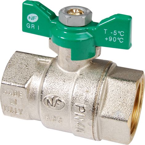 Vanne sphère laiton titré 4MS NF Femelle/Femelle - manette pap. Verte - Série 578 8x13