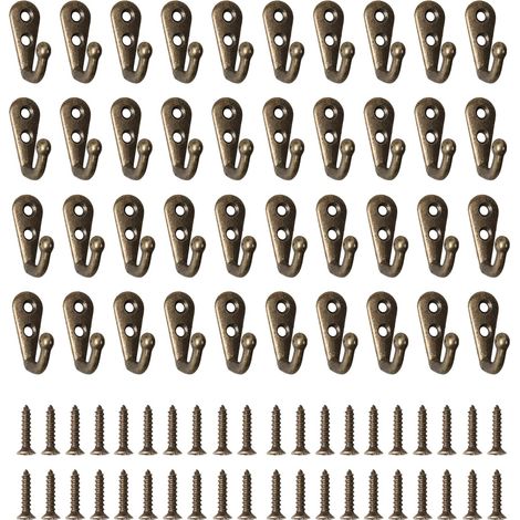 40 Pièces Crochet de Manteau Métal Crochets de Patères Manteau de Porte, Rétro Crochet Mural Crochet Patere avec 80 Vis Pour Cuisine Salon Chambre Derrière la Porte (Bronze) (1/5)