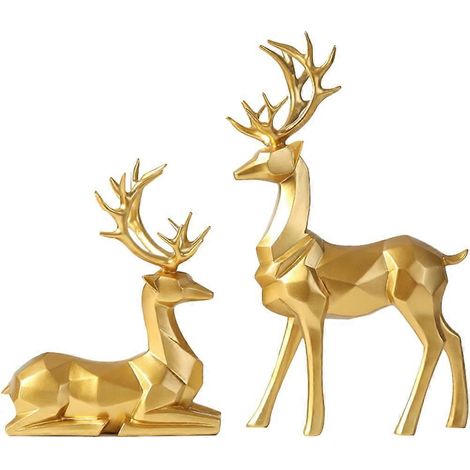 Décor de renne 2 pièces Décoration de Noël Figurines de cerf en résine Décorations de bureau (1/4)