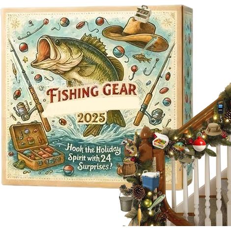 Ornement de Noël 2025 de l'Avent – Pendentif en acrylique 2D en forme d'équipement de pêche, calendrier compte à rebours de 24 jours Pour la maison voiture rétroviseur arbre de noël porte murale a (1/5)