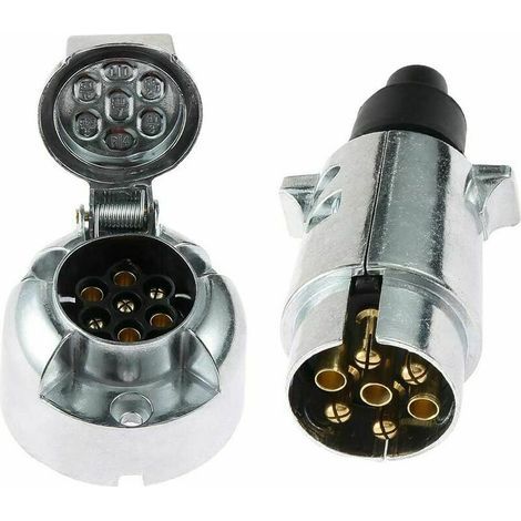 Fiche Électrique remorque - Prise Attelage 7 Broches Femelle 12V - Connecteur Prise Remorque Male 7 Broches - Alliage D'aluminium - Étanche pour Camion RV Bateau (1/5)