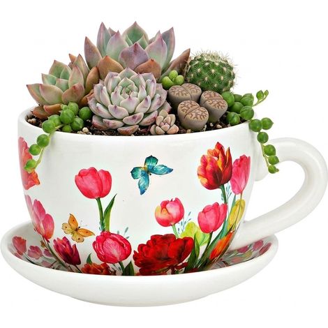 Vase ou pot de fleurs en forme de tasse tulipes 15 x 20 cm