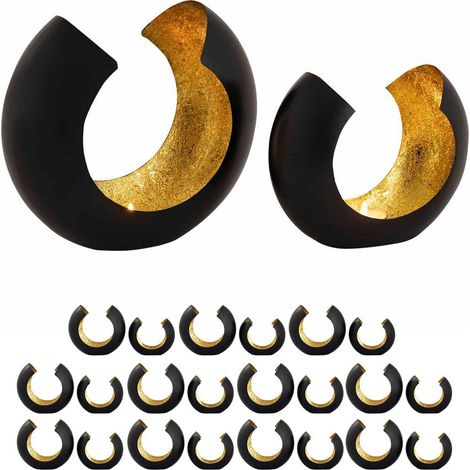 Lot de 24 Bougeoirs Photophores en Métal Noir et Or Oméga pour Bougie Chauffe-Plat 2 x 12 - PANGIVO (1/5)